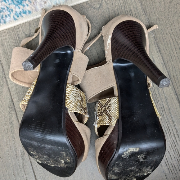 Rampage 4" Snakeskin Tan Cream Suede Open-Toe Heels, Size 7.5 - Picture 8 of 9